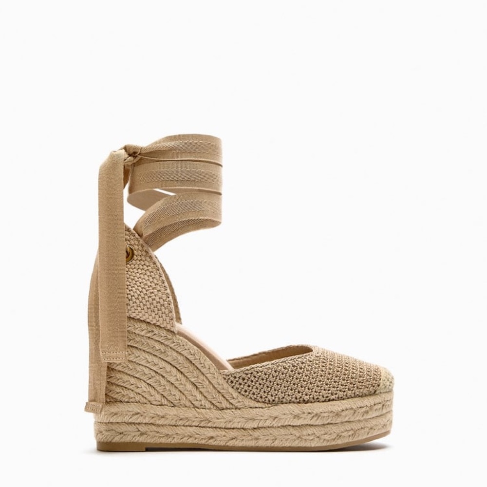 NWT ZARA LACE-UP WEDGE SHOES